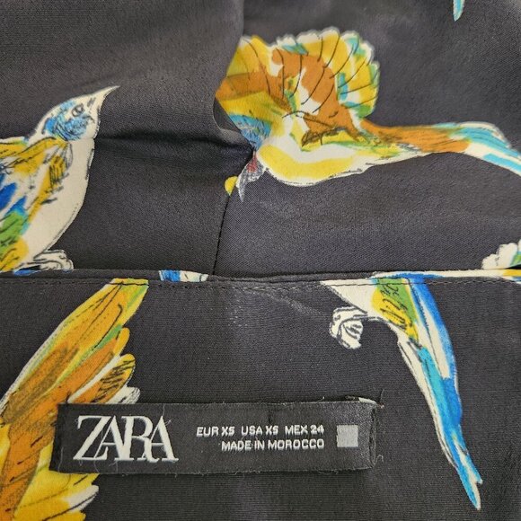Zara Size XS Bird Print High Waisted Belted Shorts with Pockets - Picture 6 of 6